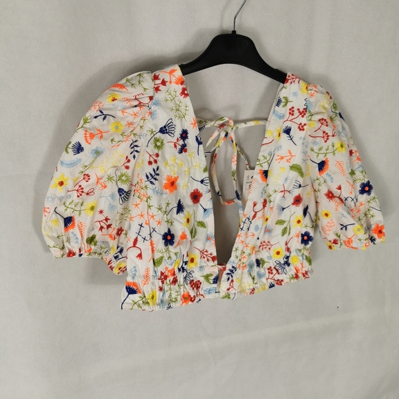 Ladies Top Size S 8 10 ZARA White Embroidered Cropped Poplin Blouse - Picture 2 of 6
